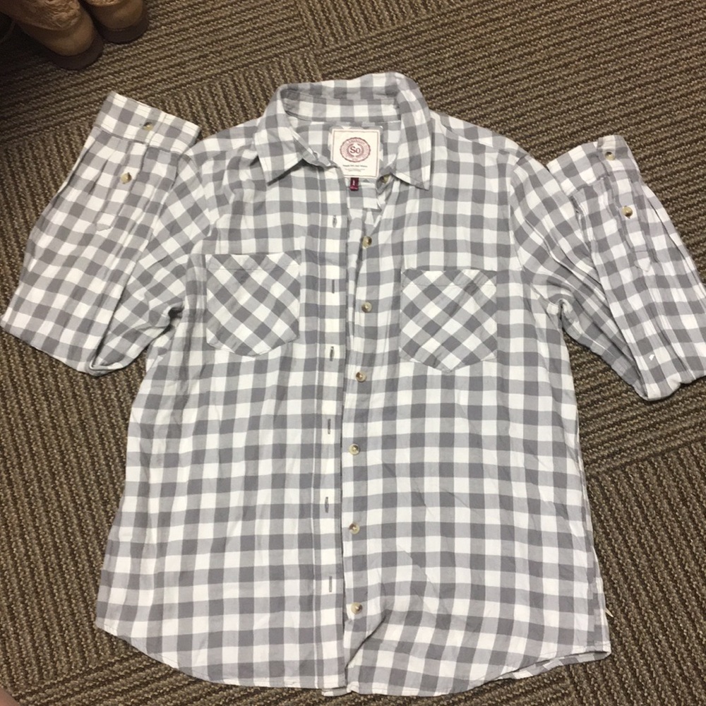 Gray and white checkered flannel